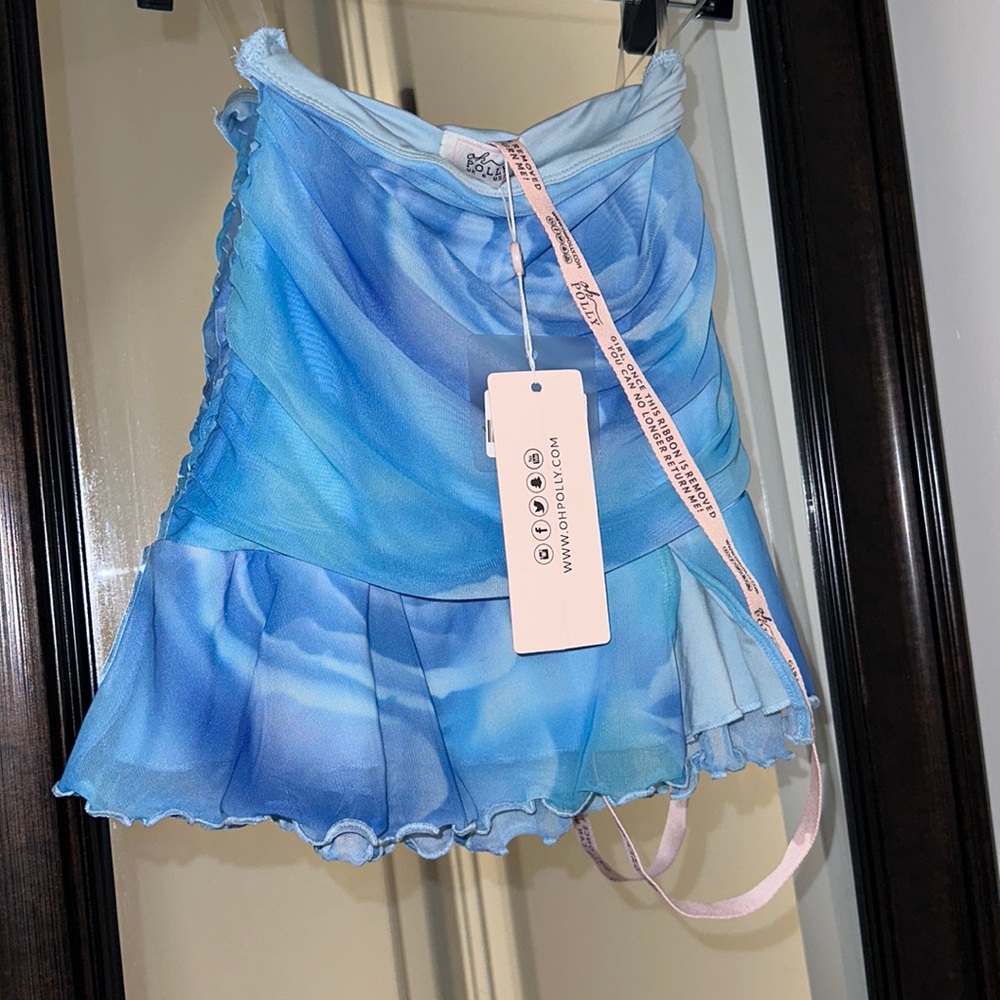Oh Polly ISLA Frilly Mini Skirt in Blue Print Size US 2.
